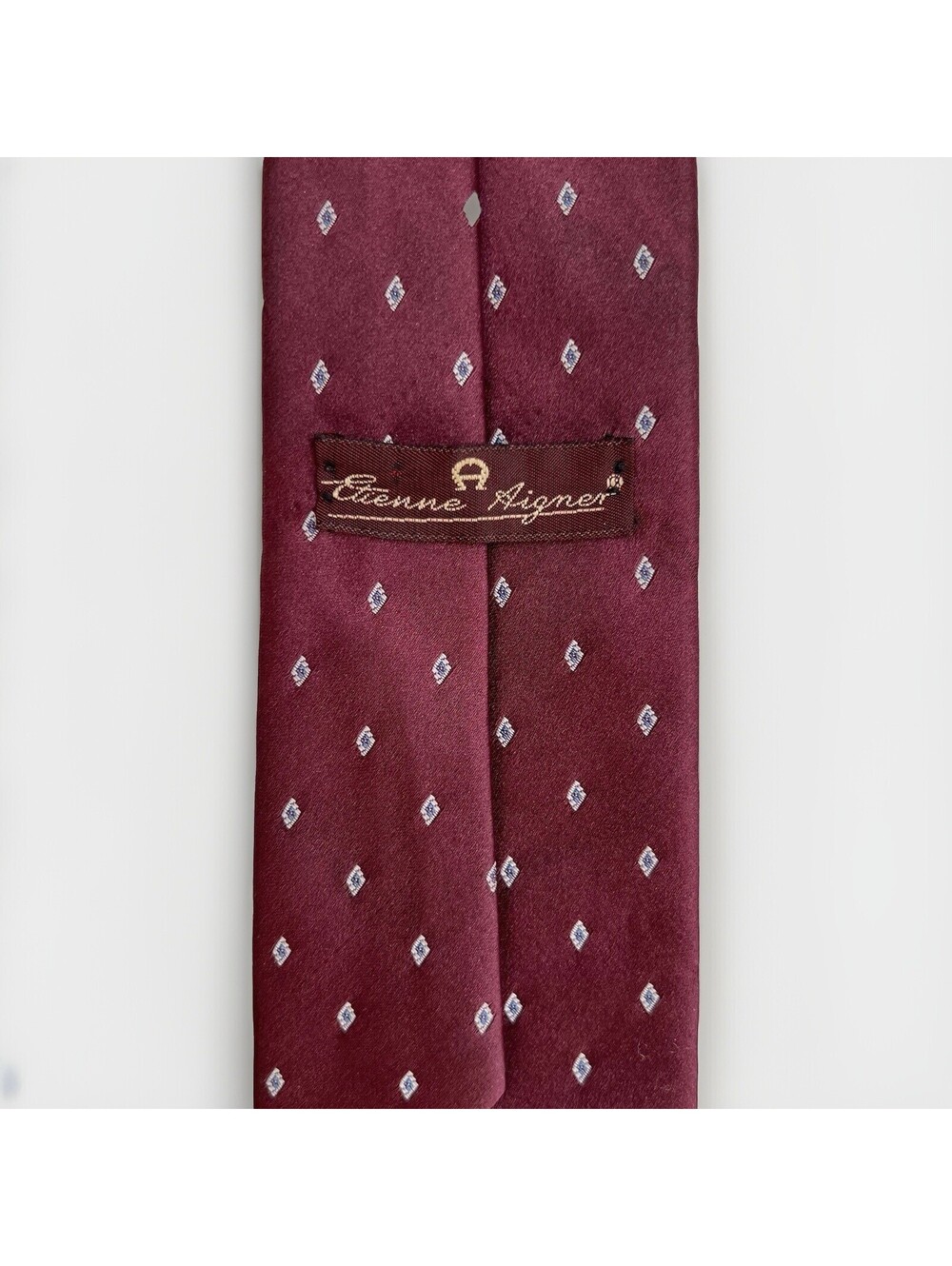Etienne Aigner Tie 57x3.5 Red Maroon Diamond Dots Necktie Designer Luxury